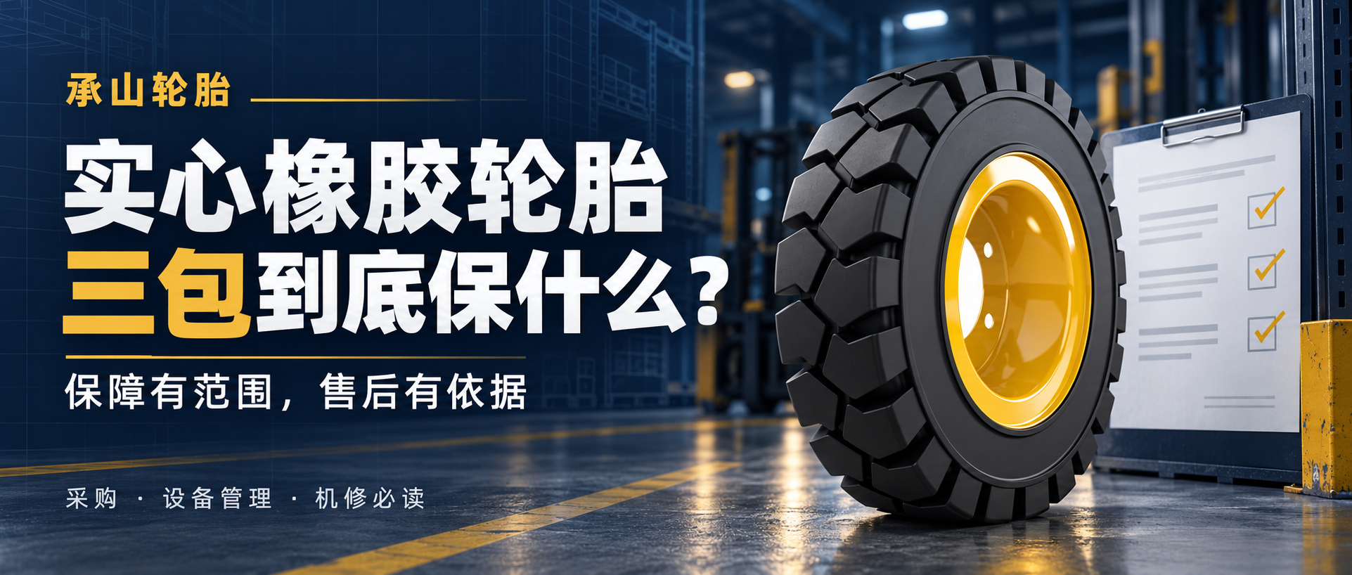 实心橡胶轮胎三包到底保什么?承山轮胎售后知识封面(AI辅助制作)